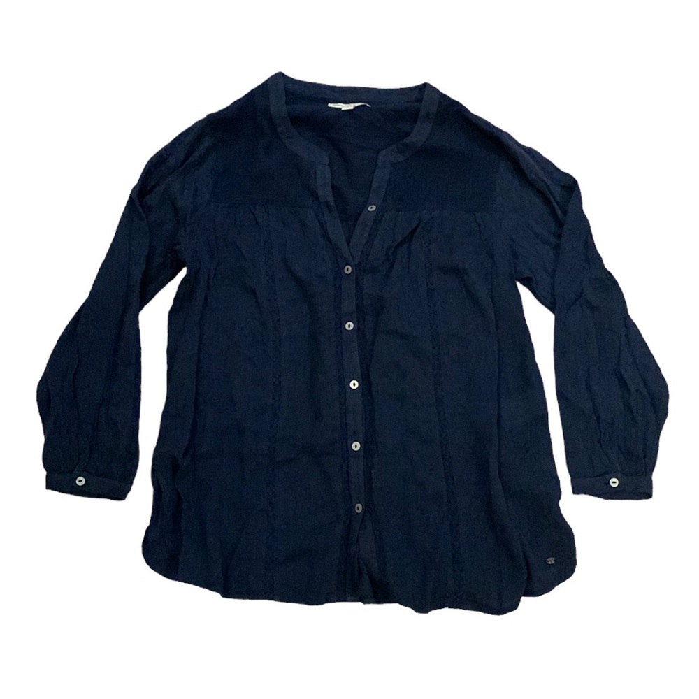 AMERICAN EAGLE Navy Lace Crepe Button Up Tunic, size M
